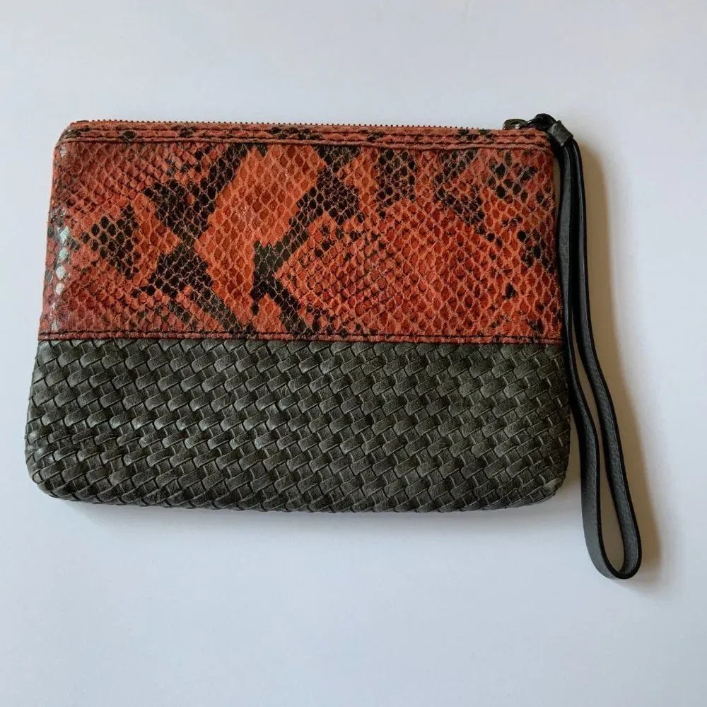Simply Vera Vera Wang Vegan Leather Rust Orange Grey Snakeskin Print Wristlet